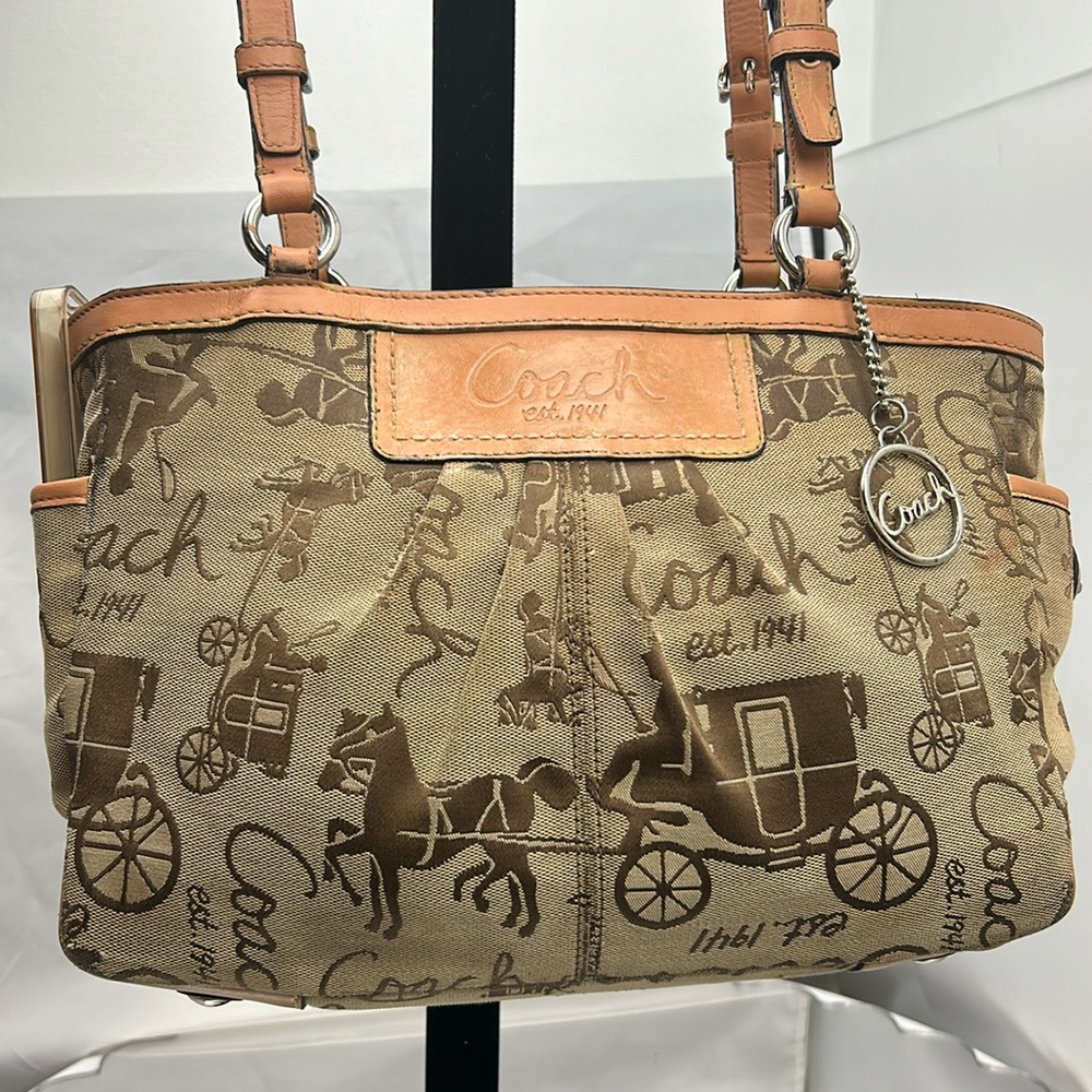 Authentic Coach horse and carriage print canvas bag